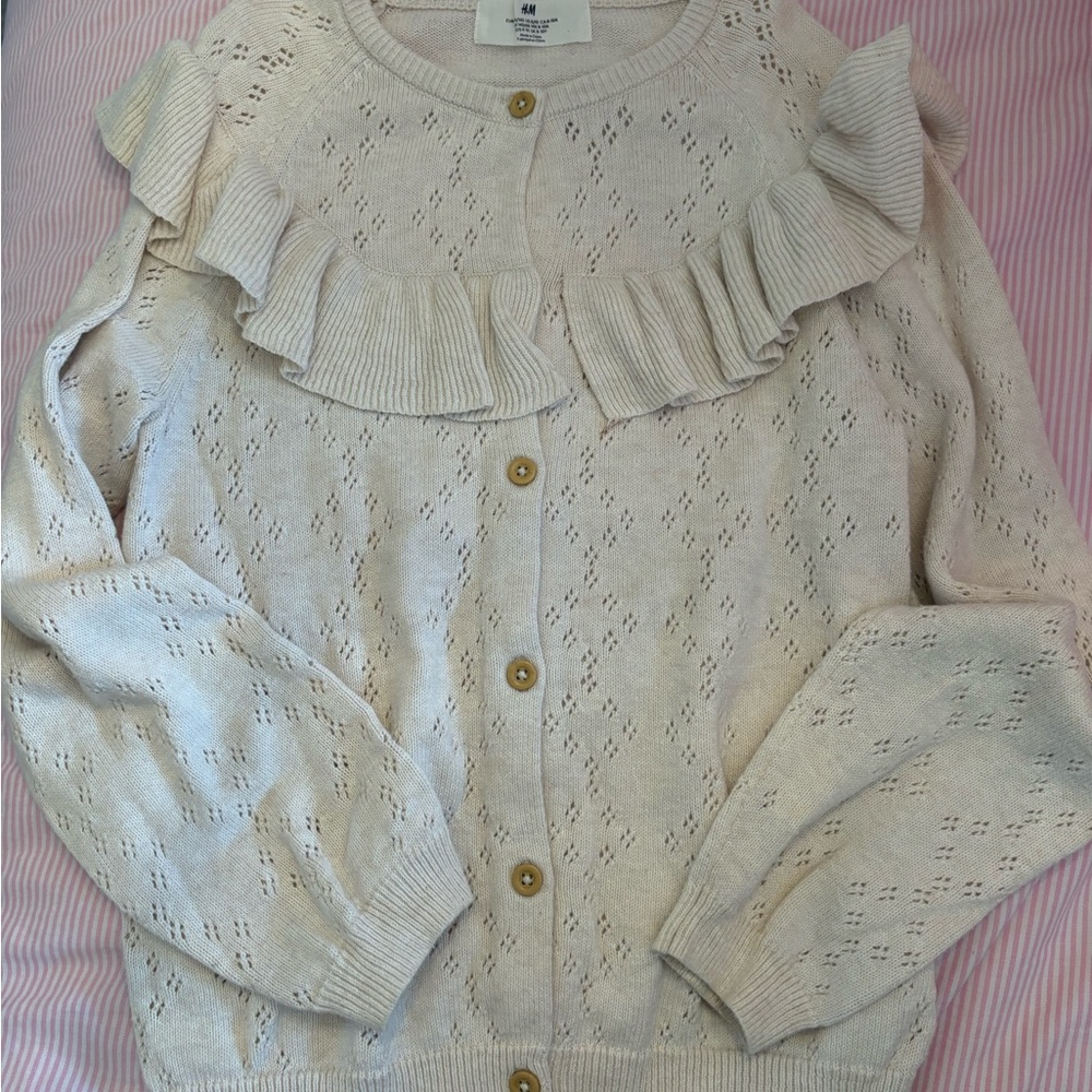 H&M Cream Ruffle Eyelet Knit Cardigan
